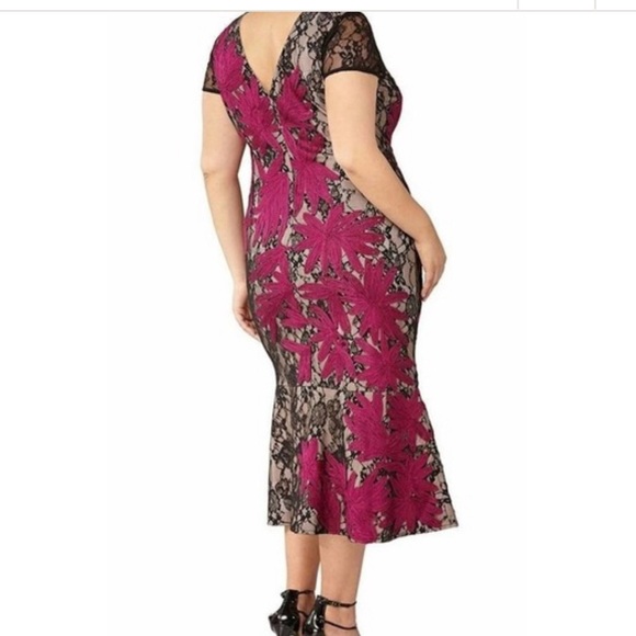 JS Collection Embroidered Lace Midi Dress in Black and Pink - Picture 2 of 12